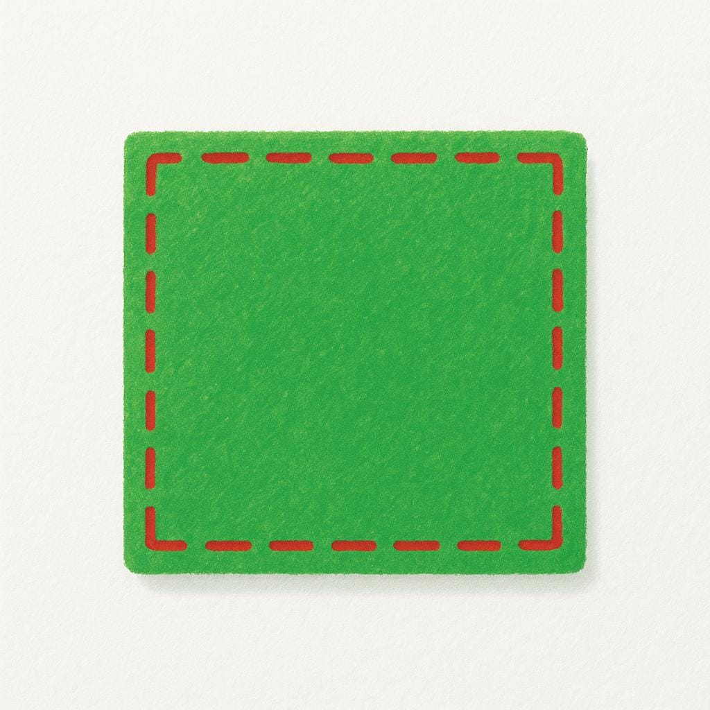 A simple illustration of a green square with a red dashed line tracing its outer boundary to show the perimeter.