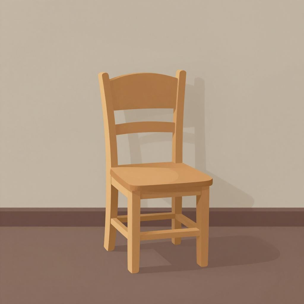 A single empty wooden chair sitting alone in a spotlight on a dark stage, representing someone who is no longer there.