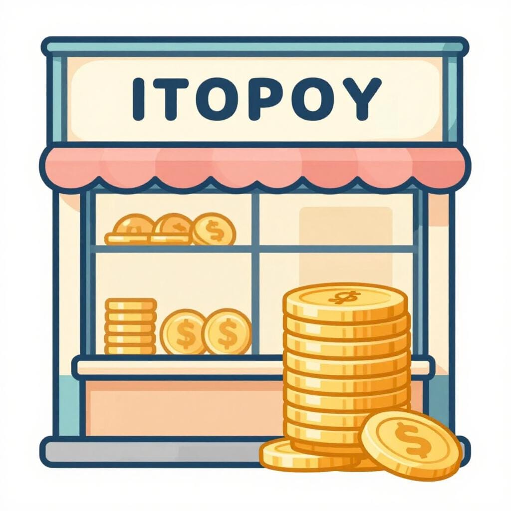 Une petite vitrine avec une caisse enregistreuse simple et une pile de pièces représentant une petite entreprise.