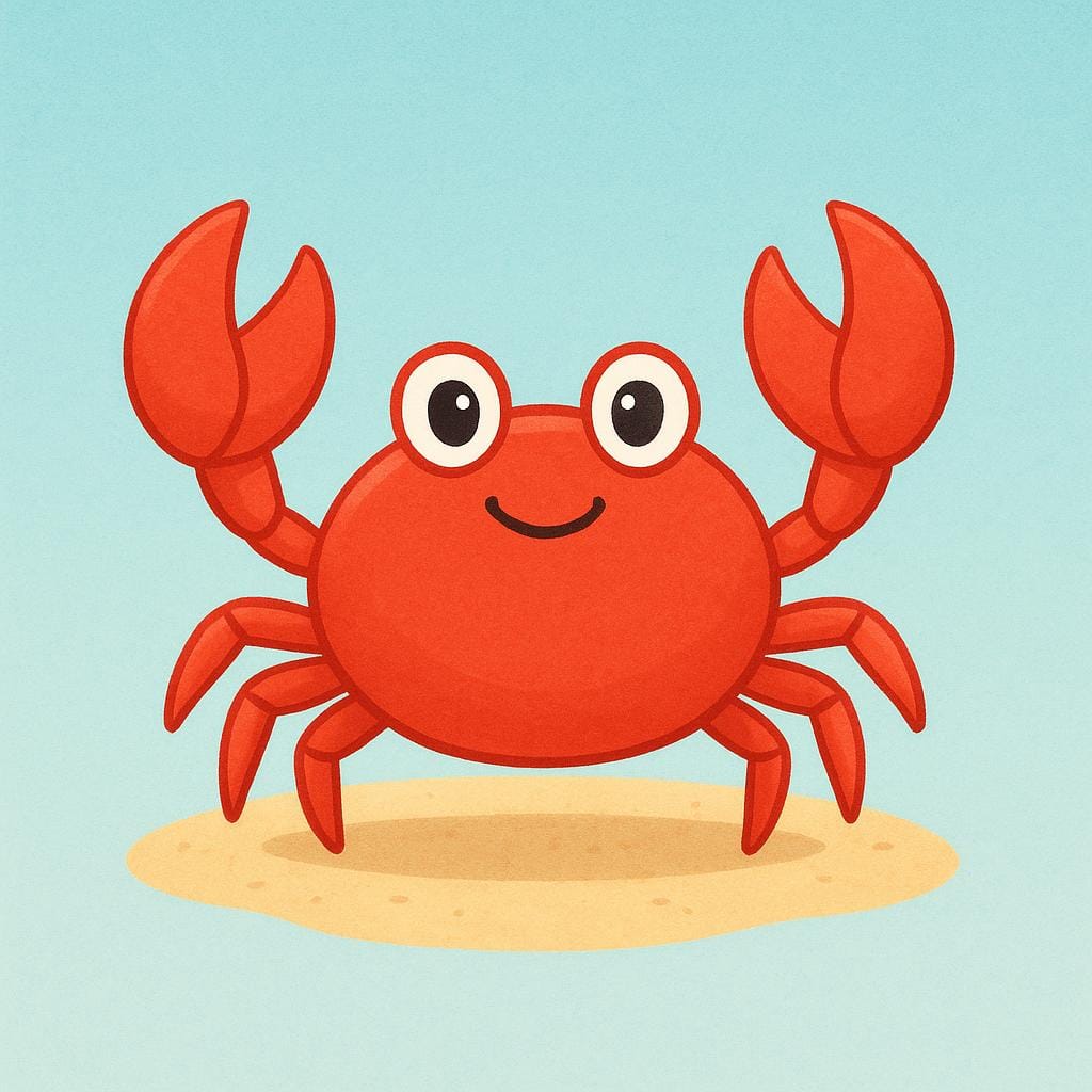A simple, friendly red crab illustration, representing the astrological sign Cancer.