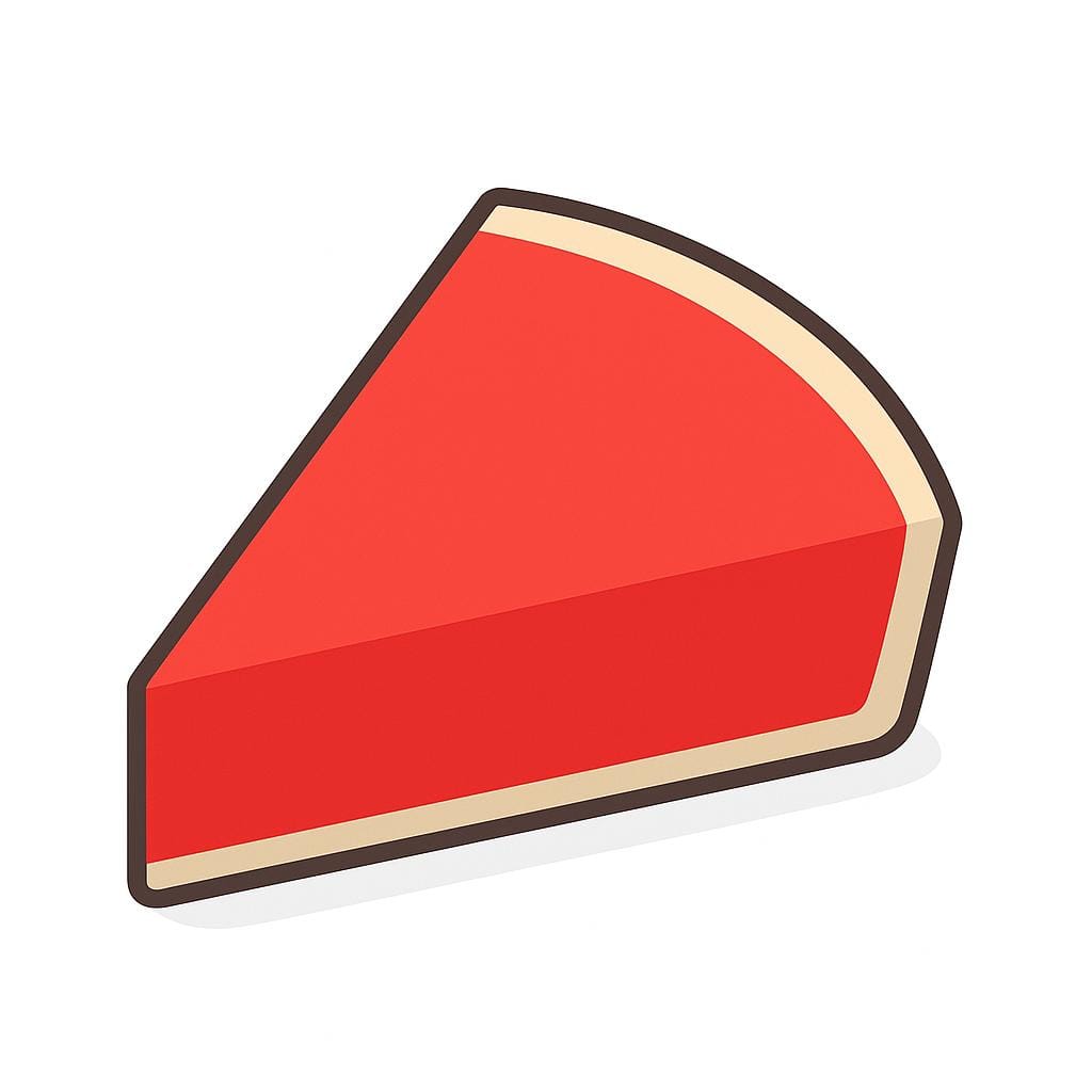 A simple, brightly colored illustration of a single slice of pie, which clearly represents a geometric sector of a circle.