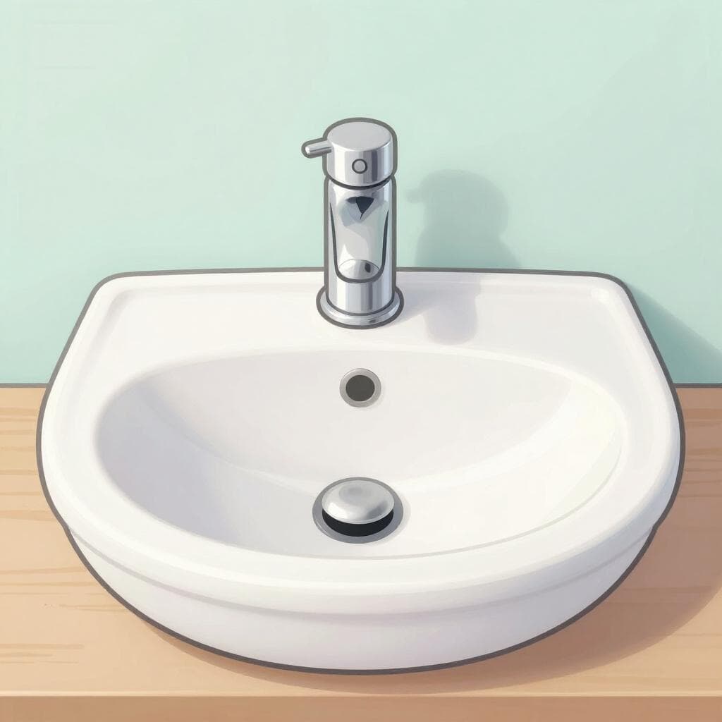 A white ceramic bathroom sink with a silver faucet.