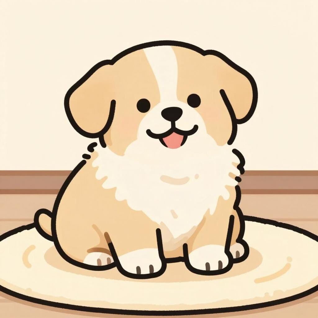 Un chiot mignon et potelé assis sur un tapis doux.