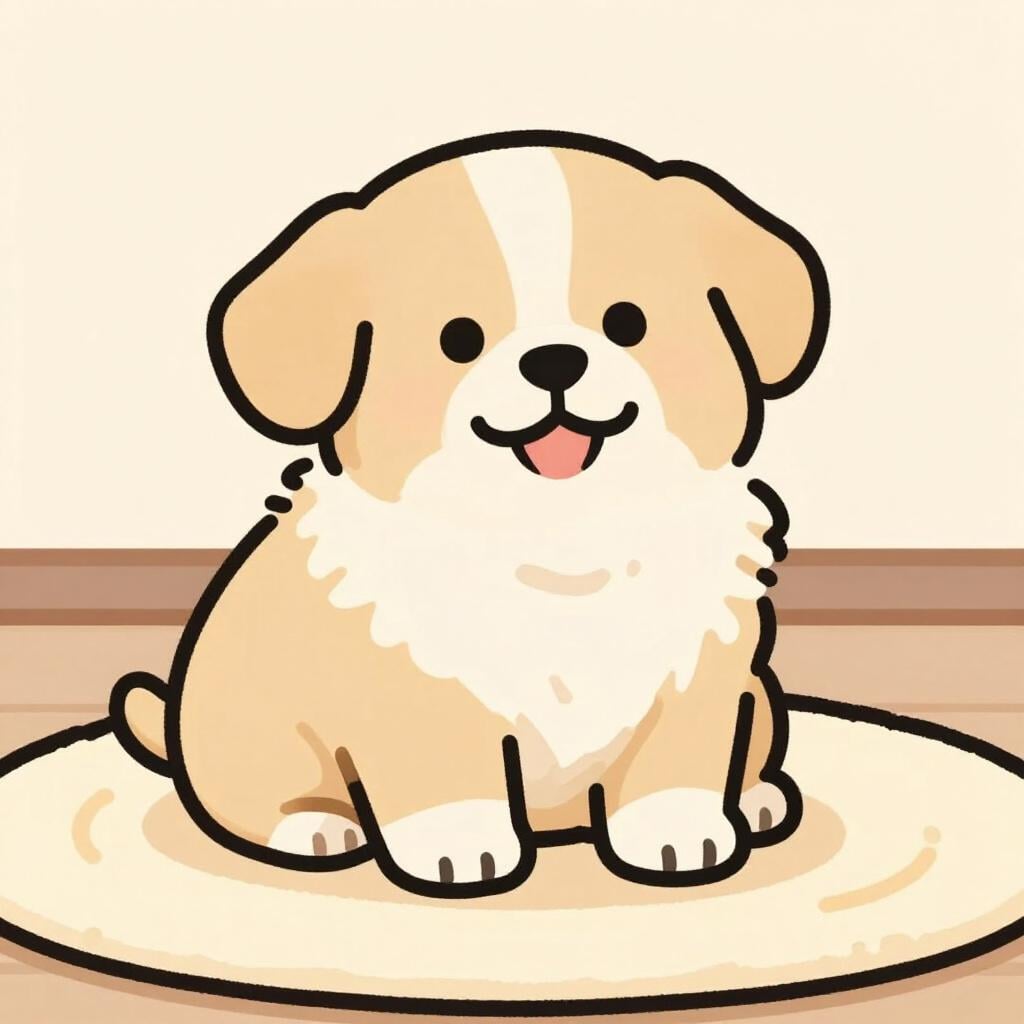 Un chiot mignon et potelé assis sur un tapis doux.