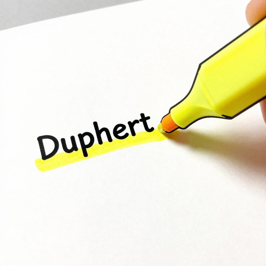 A bright yellow highlighter marking a single word on a page of a book.