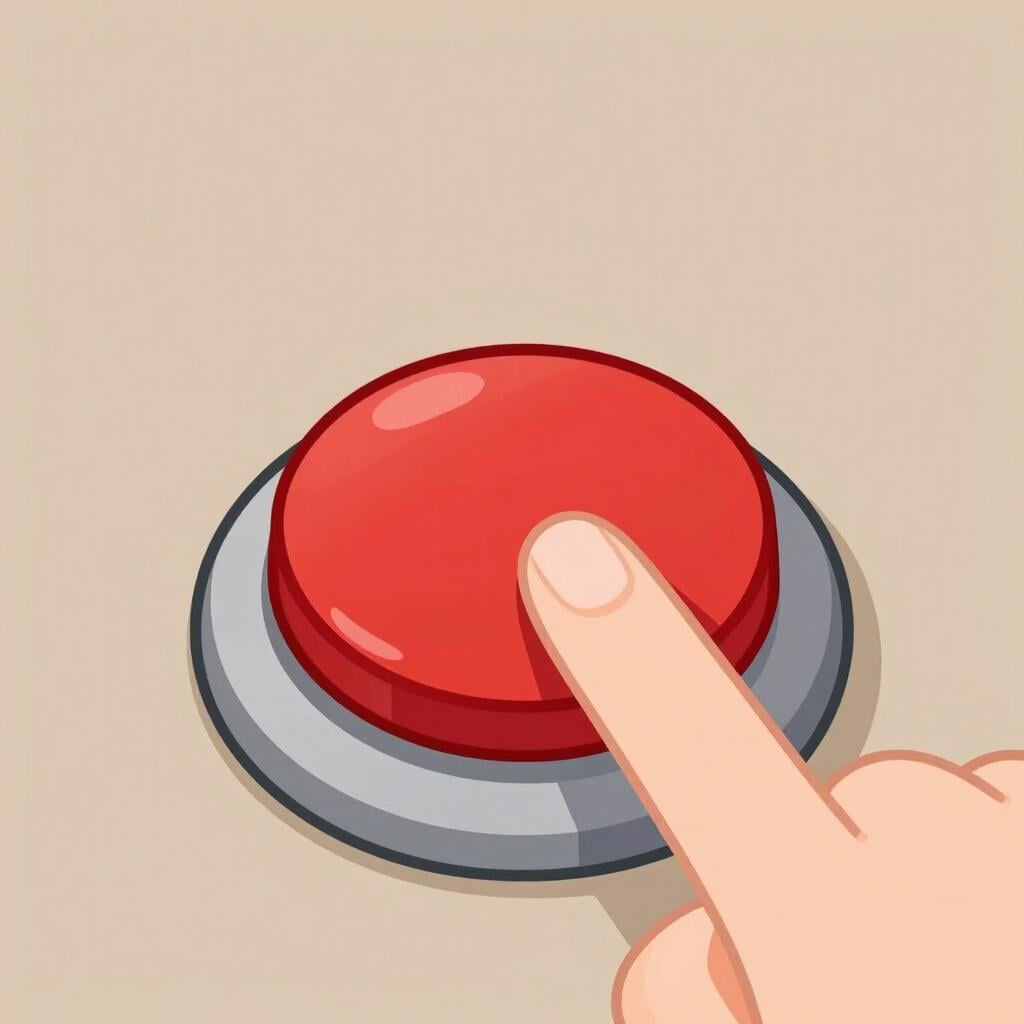 A finger pressing a large, round, red button on a simple control panel.