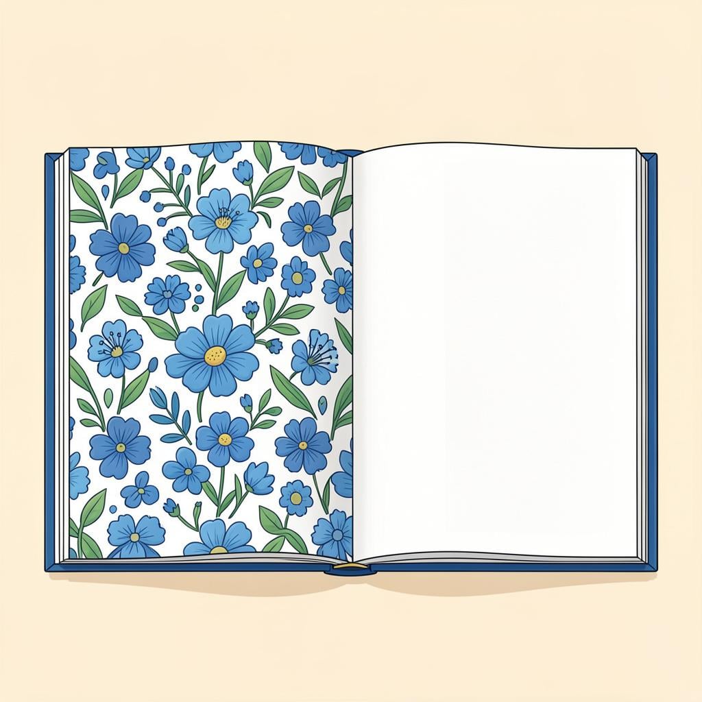 An open book showing the decorative patterned paper on the inside of the cover.
