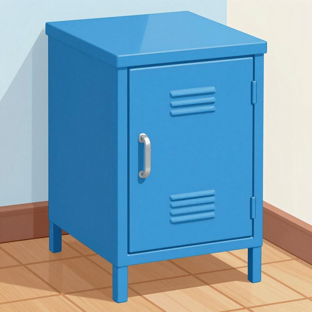 A row of colorful metal lockers with one door slightly open.