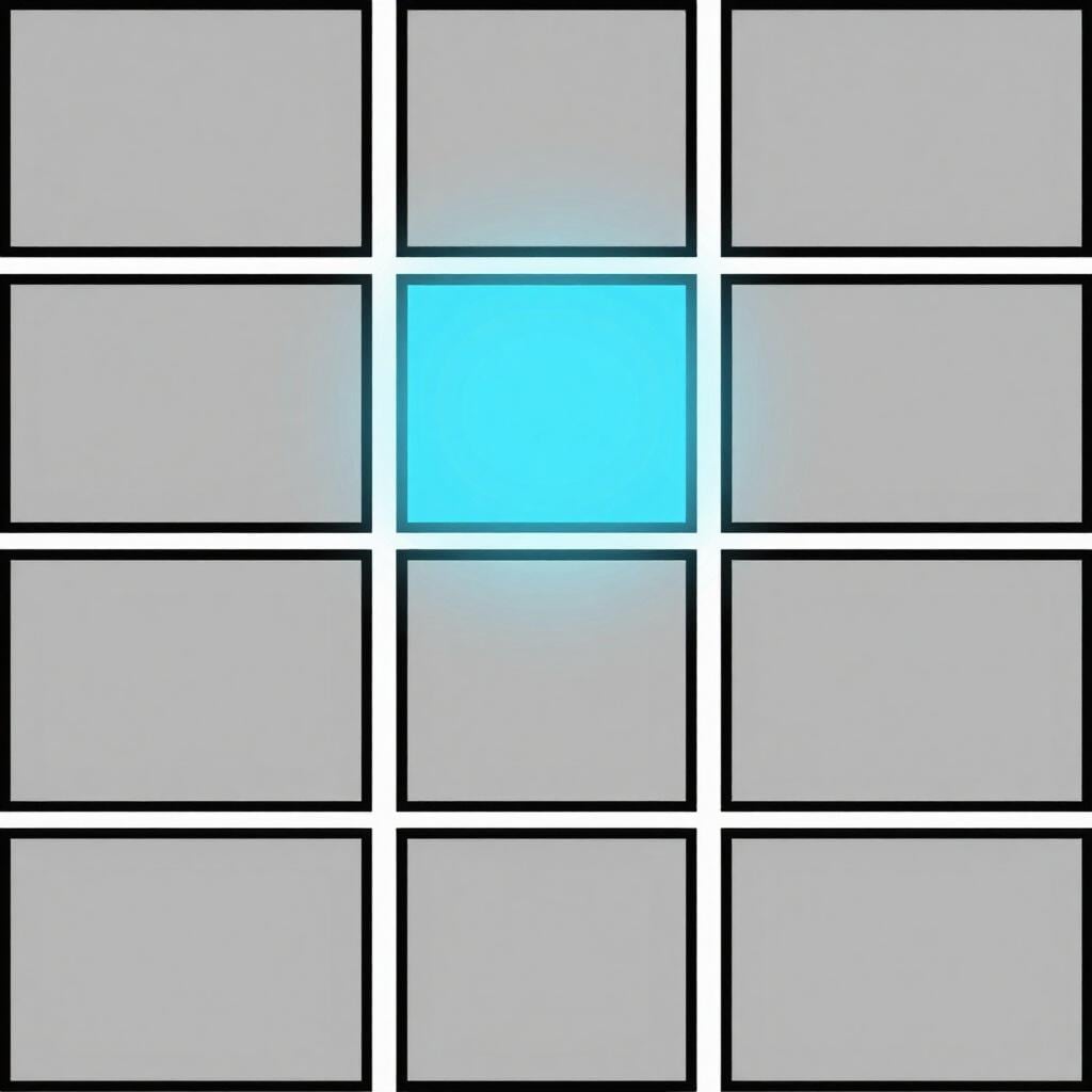 A single glowing rectangle highlighted within a grid of empty boxes.