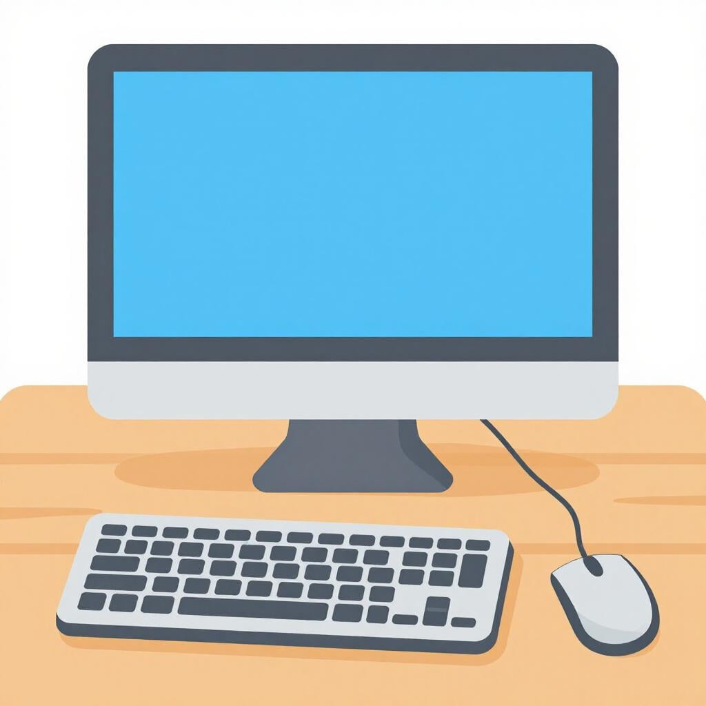 A modern desktop computer with a monitor, keyboard, and mouse on a clean desk.