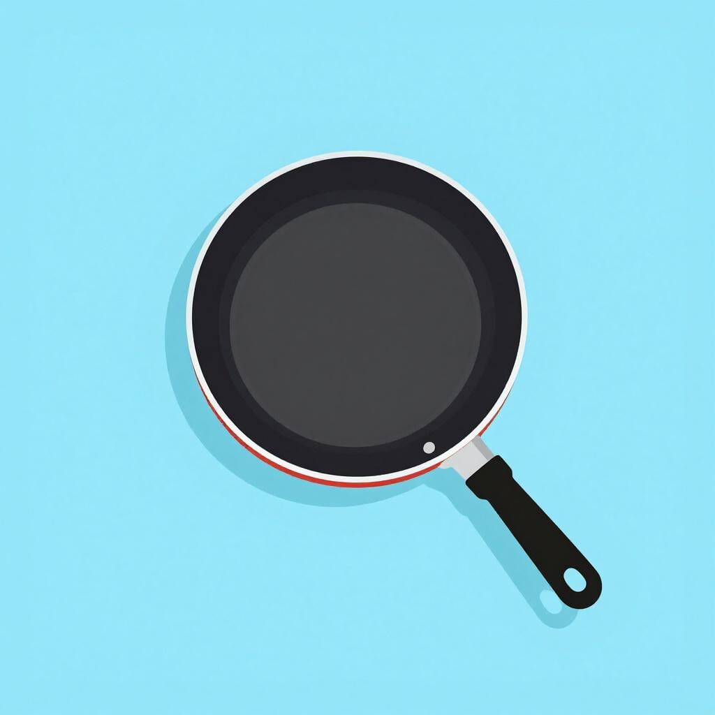 Une poêle noire avec un long manche posée sur une surface claire.