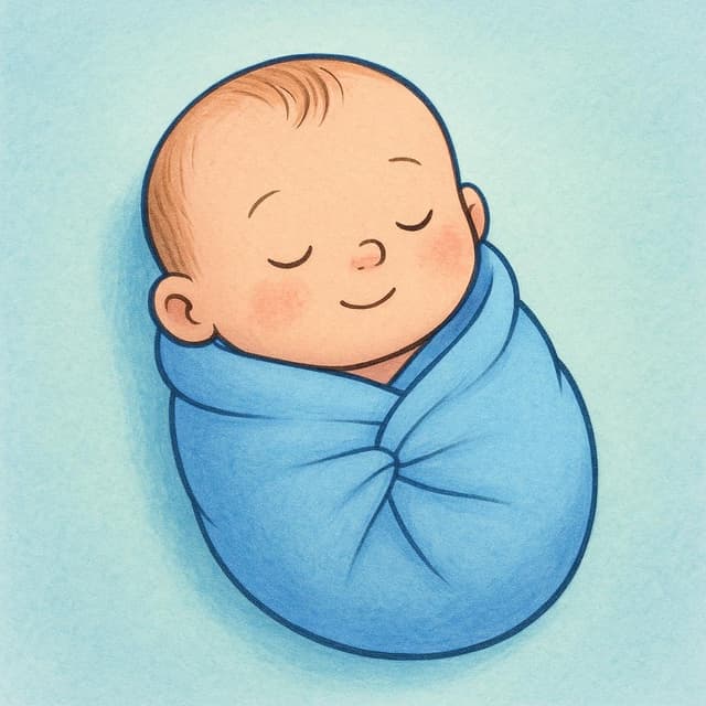 A close-up illustration of a swaddled newborn baby sleeping peacefully.