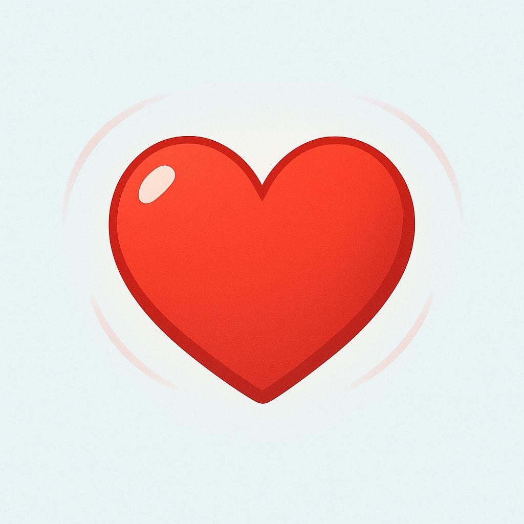 A simple, bright red heart glows gently, depicted with soft pulse lines around it, symbolizing life.