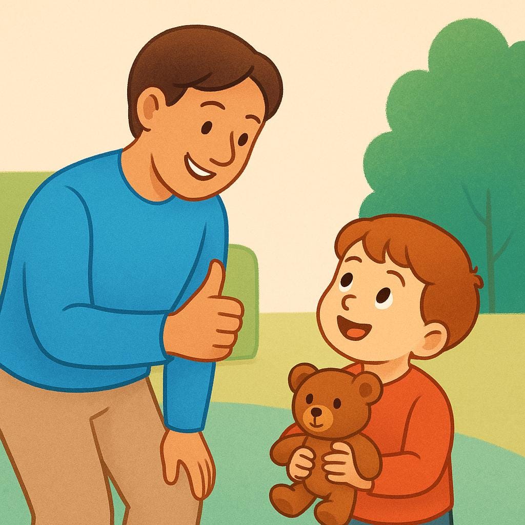 An adult giving a clear thumbs-up sign to a waiting child, illustrating the concept of granting permission or allowing something.