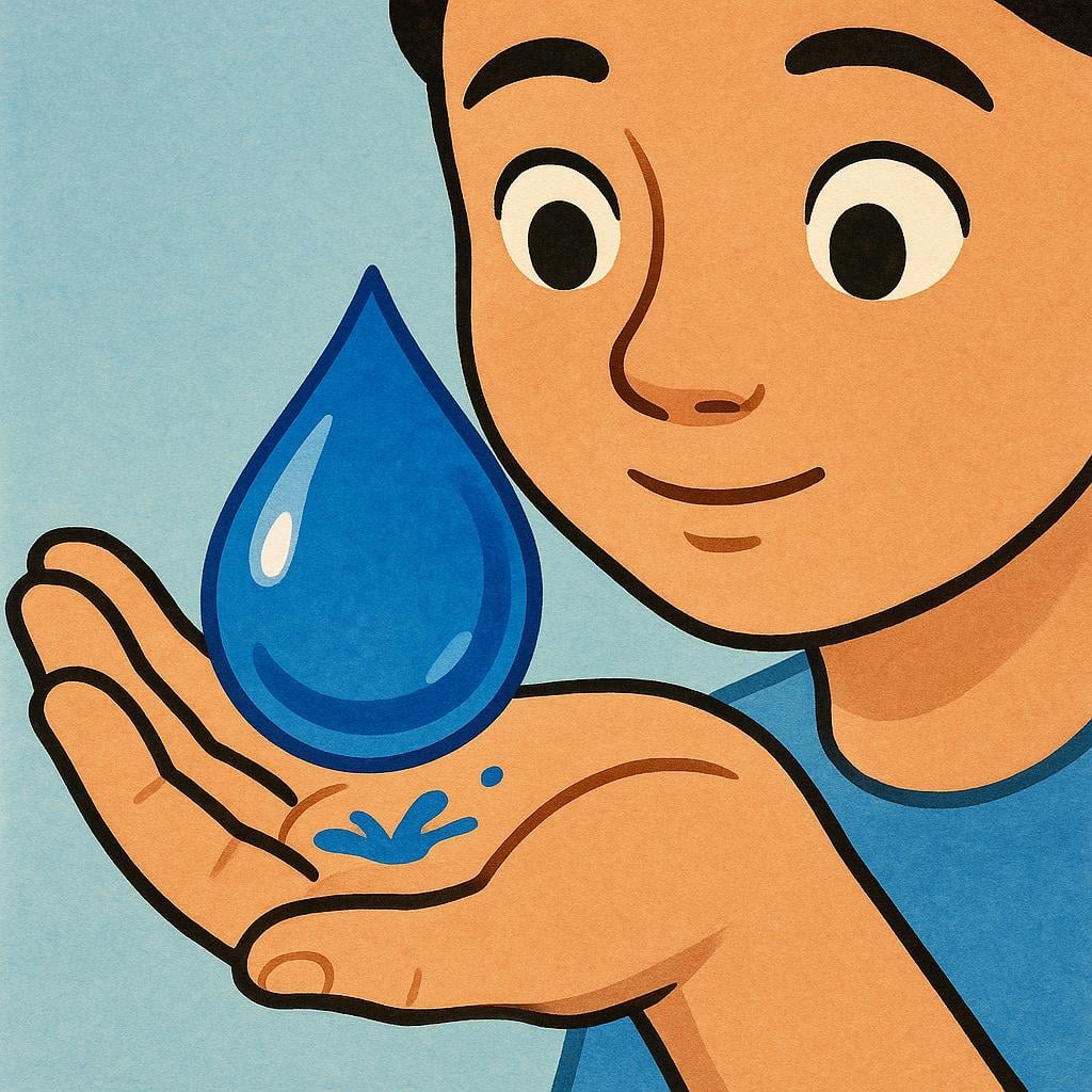 A person stands still, and their hand is outstretched, feeling the distinct sensation of a drop of rain hitting their palm, illustrating sensing a physical change.