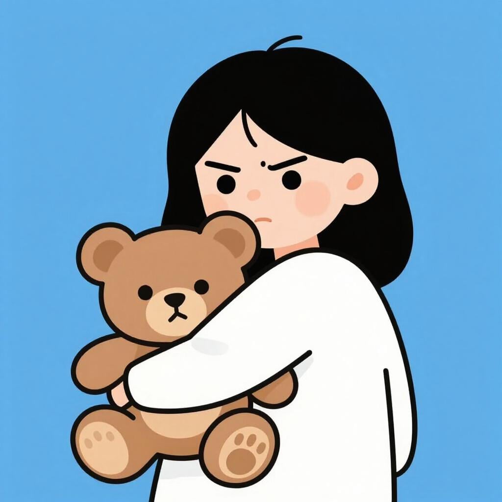 暗いマントを羽織り、意地の悪い表情をした漫画の悪役が、盗んだおもちゃを後ろに隠している。