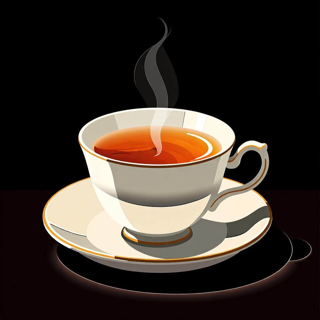 Een dampend kopje warme thee op een klein schoteltje.