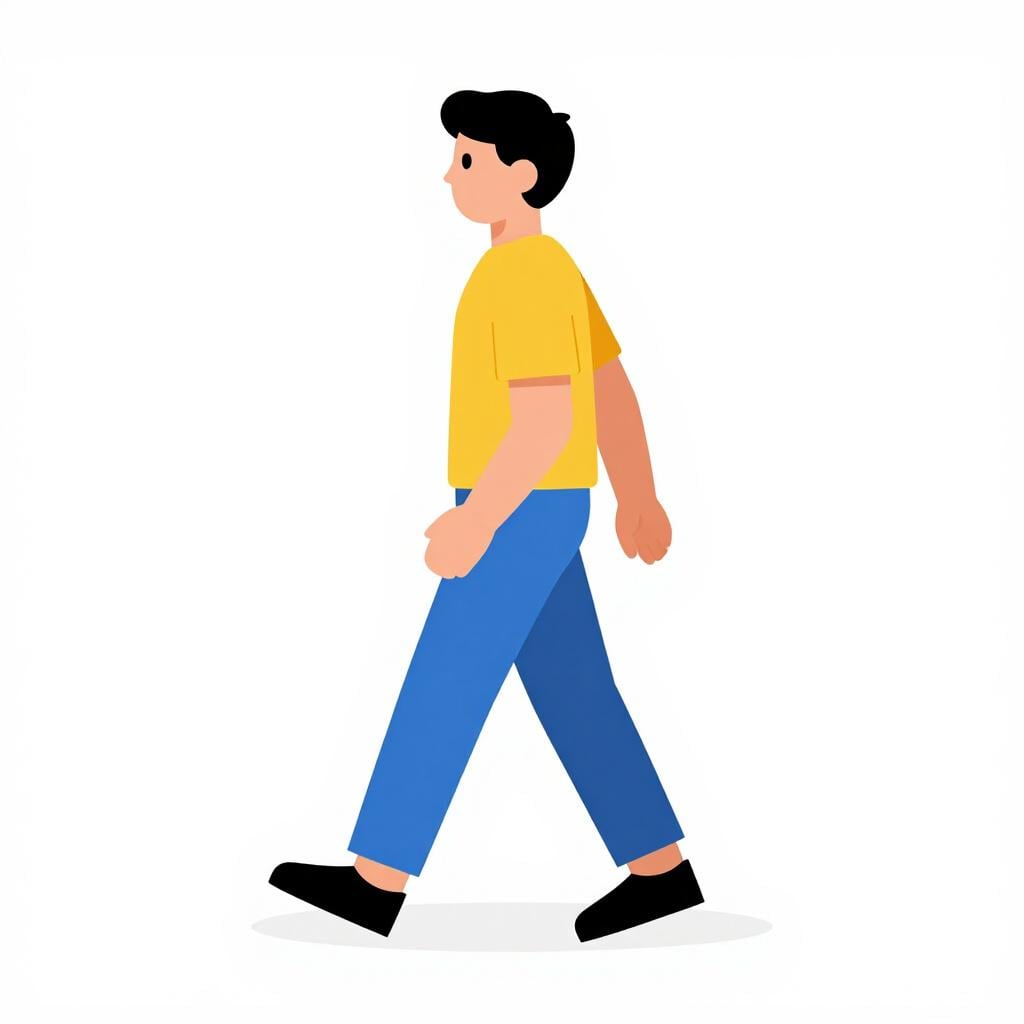 A person walking with a straight back and confident posture.