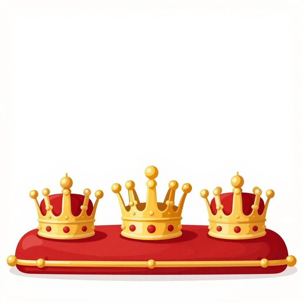 Une rangée de plusieurs couronnes royales de différents modèles, placées côte à côte sur un long coussin de velours.