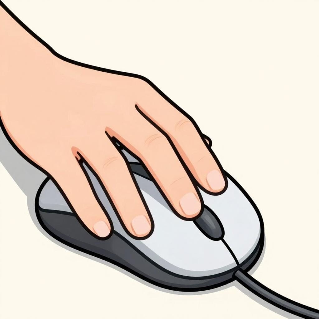 A close-up illustration of a finger pressing down on the button of a computer mouse.