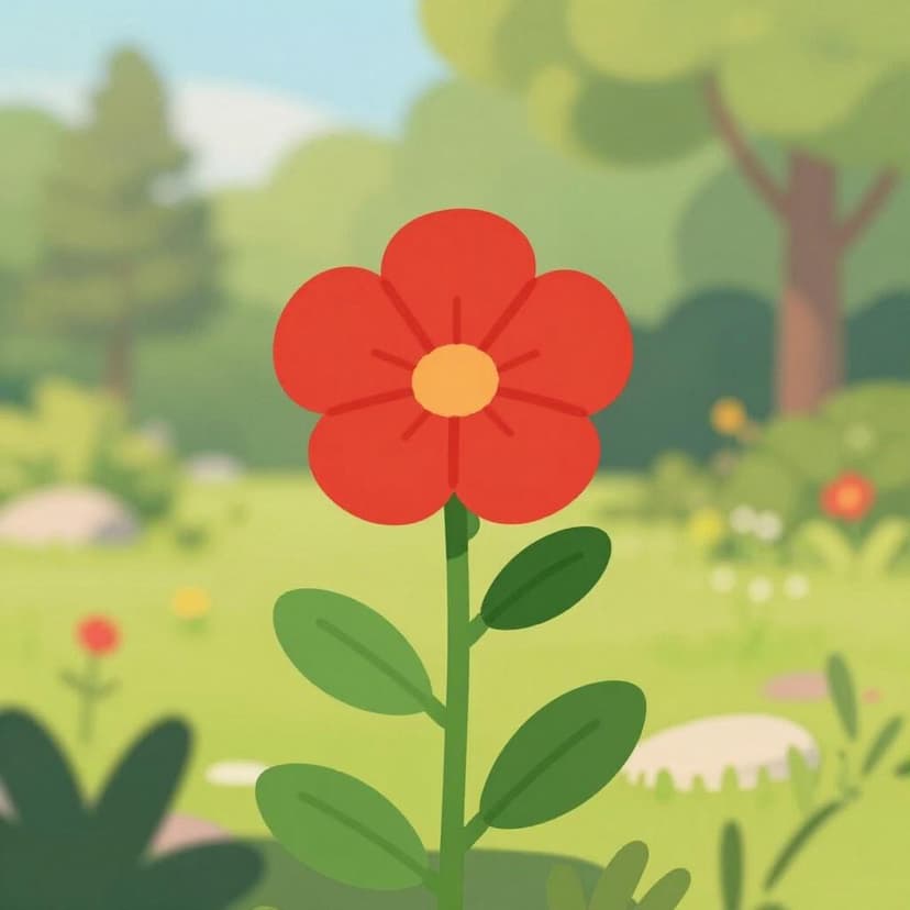 A vibrant red flower fully opened on a green stem in the sunlight.