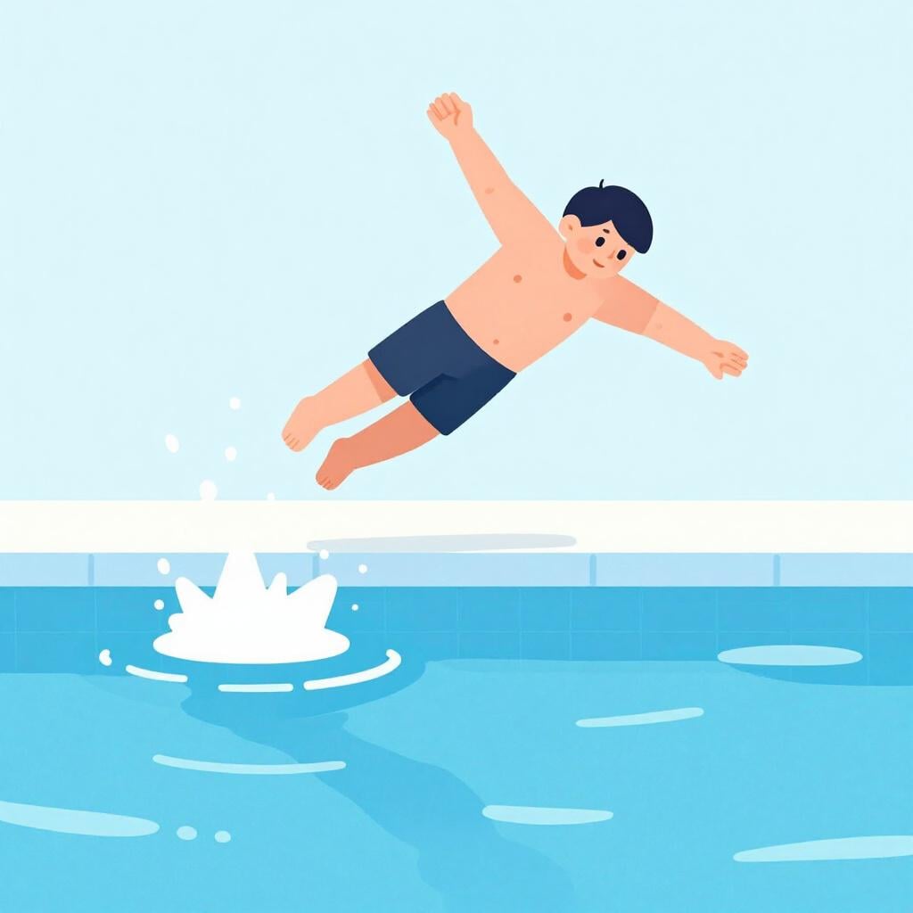 Una persona che si tuffa a capofitto in una piscina senza controllare prima l'acqua.