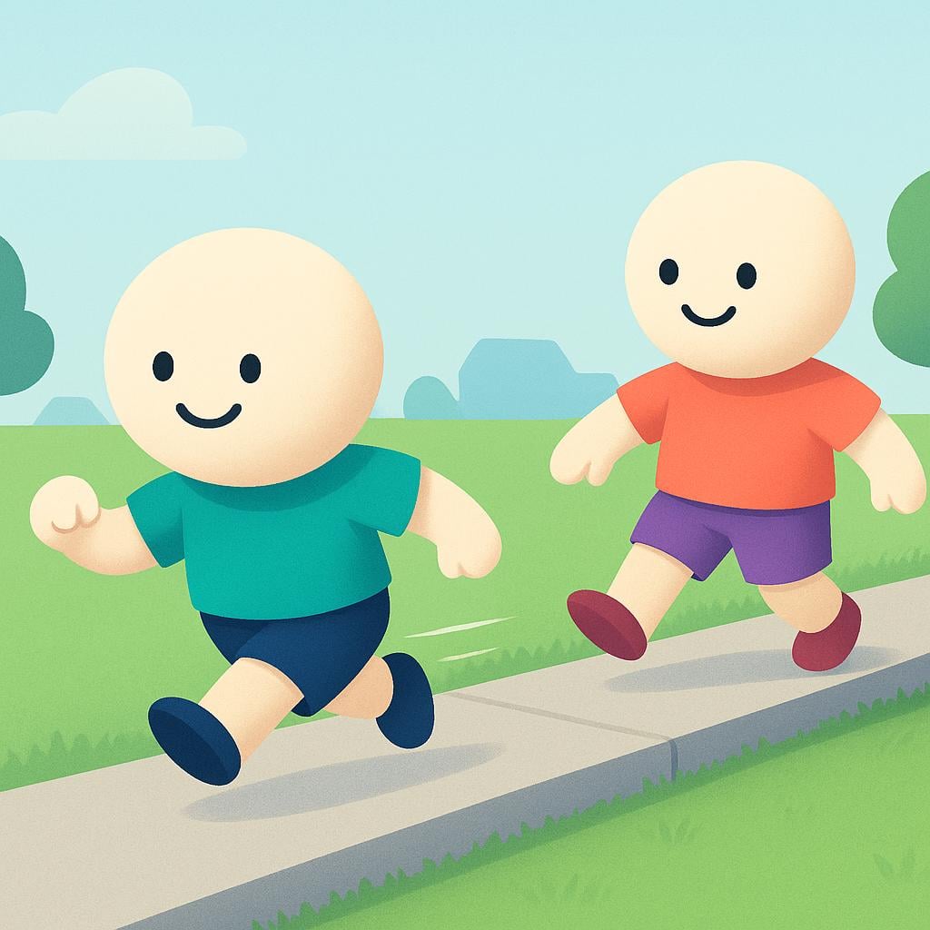 A cartoon illustration showing one person stepping off a narrow path to let another person walk past quickly.