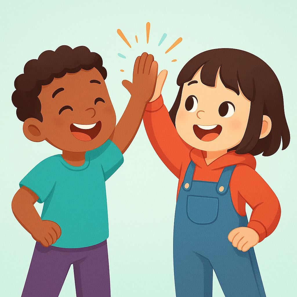 Two cheerful cartoon characters enthusiastically giving each other a high-five gesture, symbolizing strong agreement or confirmation.