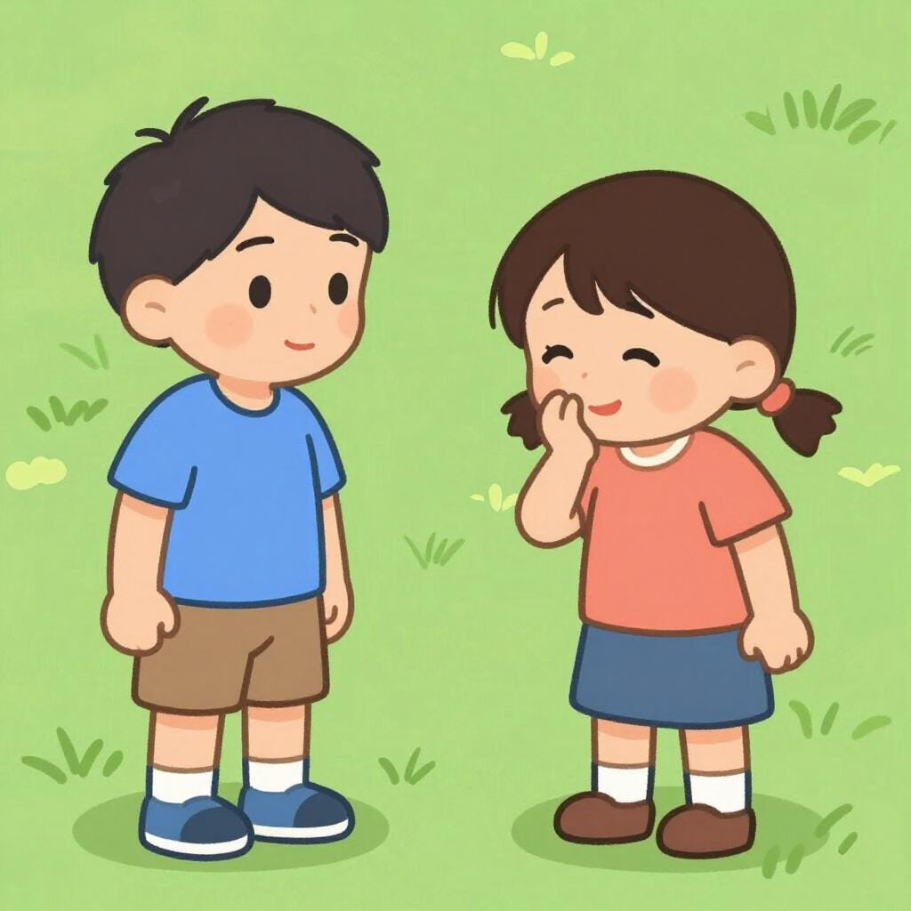 A boy talking to a friend who nods and smiles with trust.