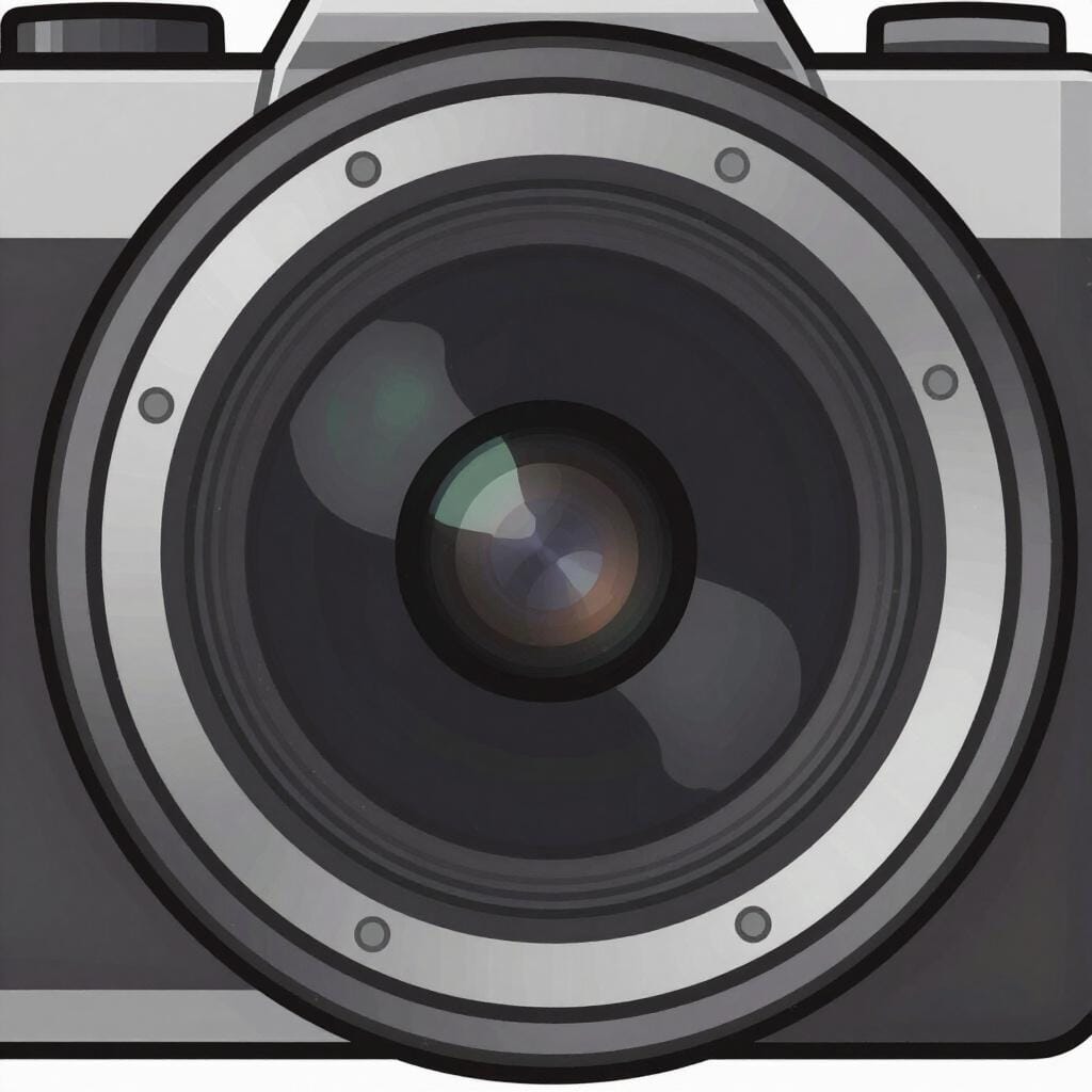 A close-up view of a camera lens showing the circular blades of the diaphragm.