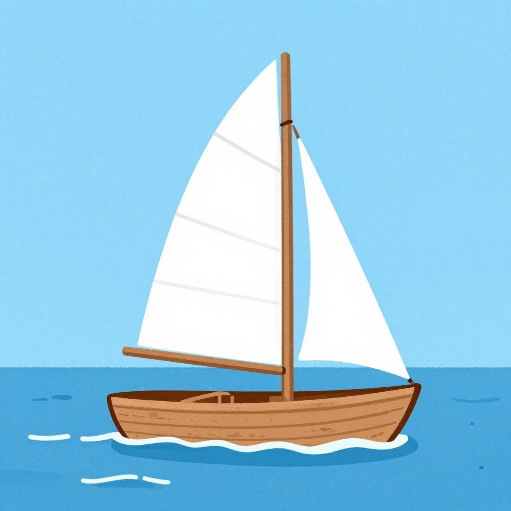 Un voilier en bois flottant sur une eau bleue calme.