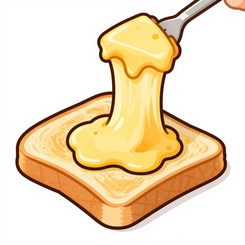 Une tranche de fromage jaune doré fondant sur le bord d'un morceau de pain.