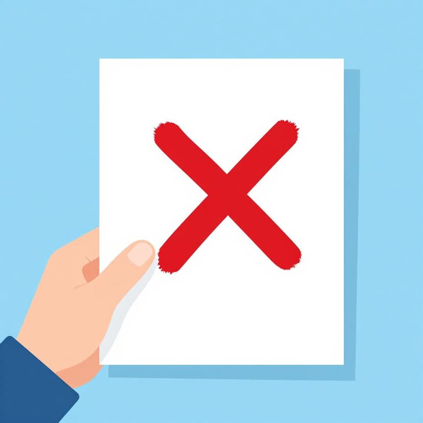 Eine Hand, die ein Dokument mit einem großen roten X hält.