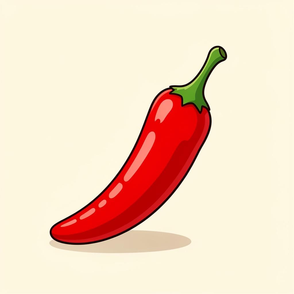 A small red chili pepper with a few drops of hot sauce next to it on a white surface.