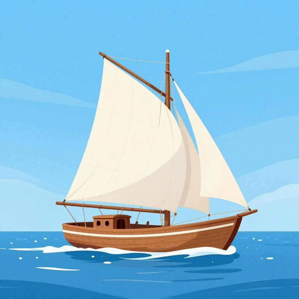 Un grand voilier en bois naviguant sur un vaste océan bleu profond sous un soleil éclatant.