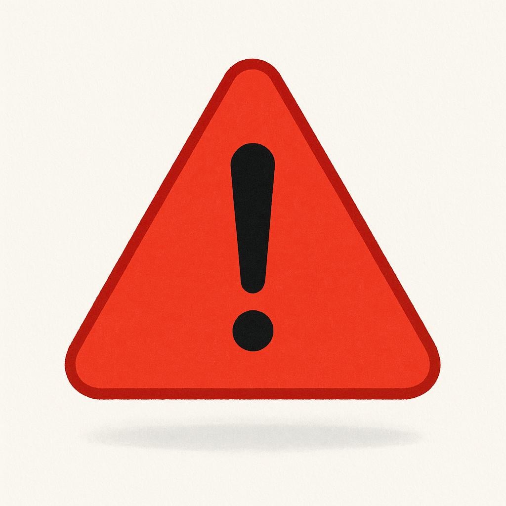 A red triangular road sign featuring a simple black exclamation point symbol in the center, indicating a warning.