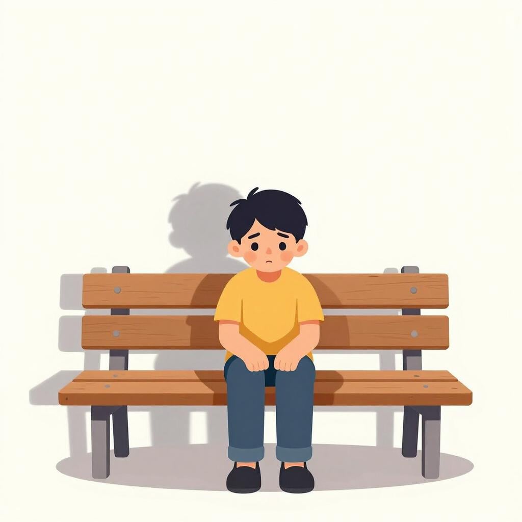 A solitary figure standing under a single spotlight with a sad expression, representing the isolation caused by harsh words.