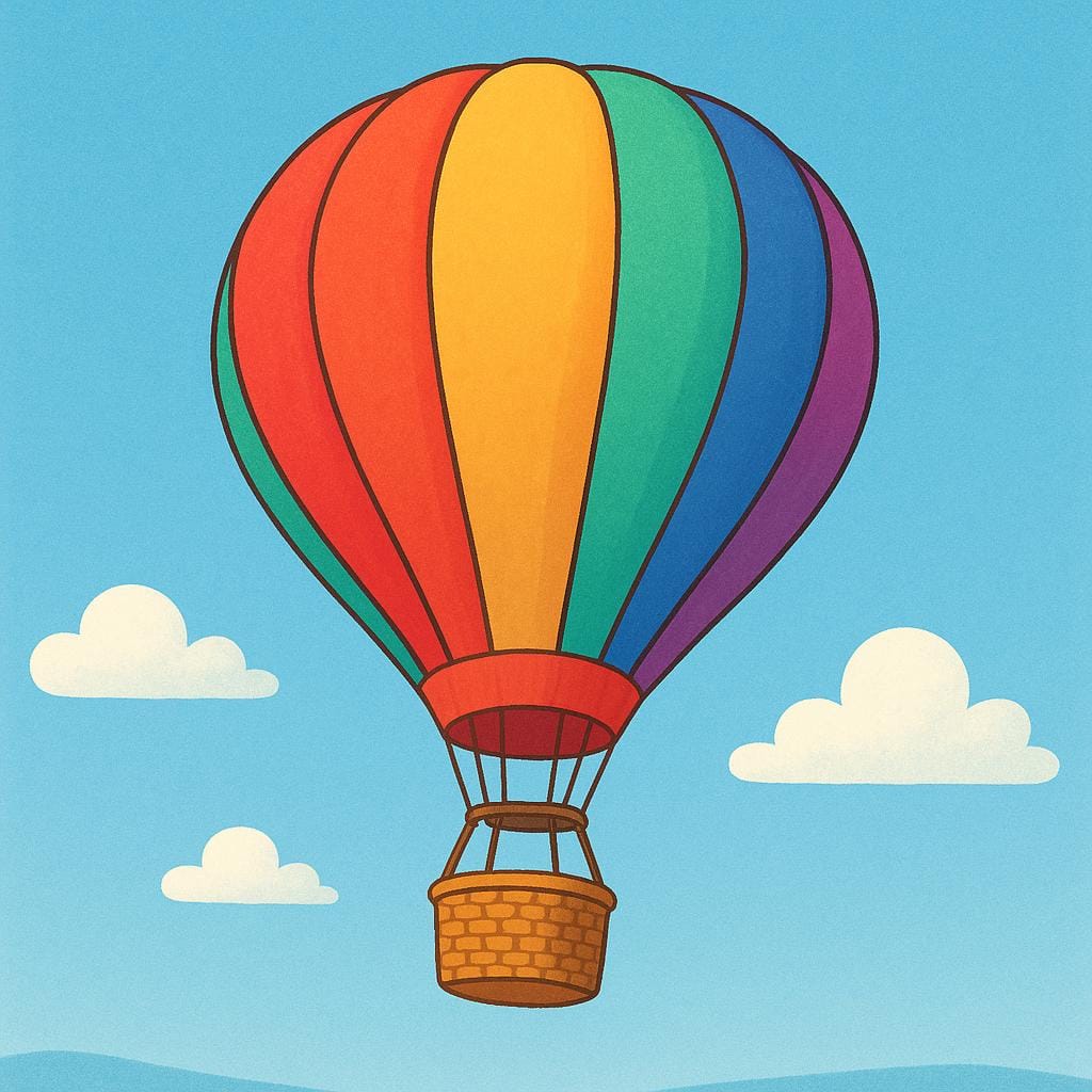 A vibrant red and yellow hot air balloon slowly rising high into a sunny, blue sky, symbolizing an increase or rise.