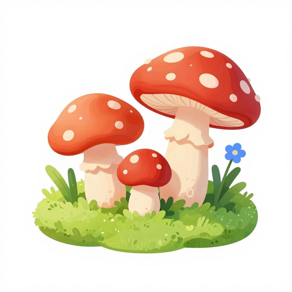 A cluster of red and white spotted mushrooms growing on a mossy forest floor.