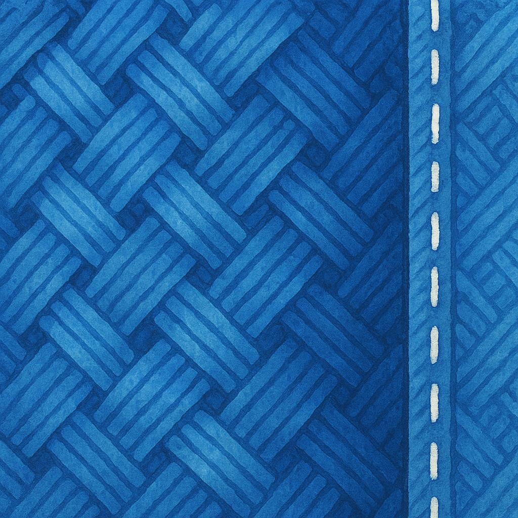 A close-up view of the distinct blue woven texture of denim fabric, rendered in a colorful storybook style.
