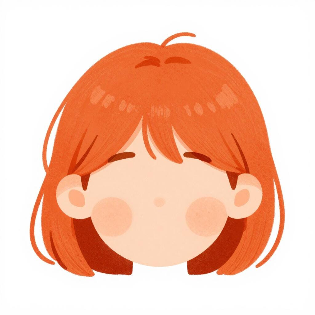 A close-up illustration of a person's bright, wavy orange-red hair.