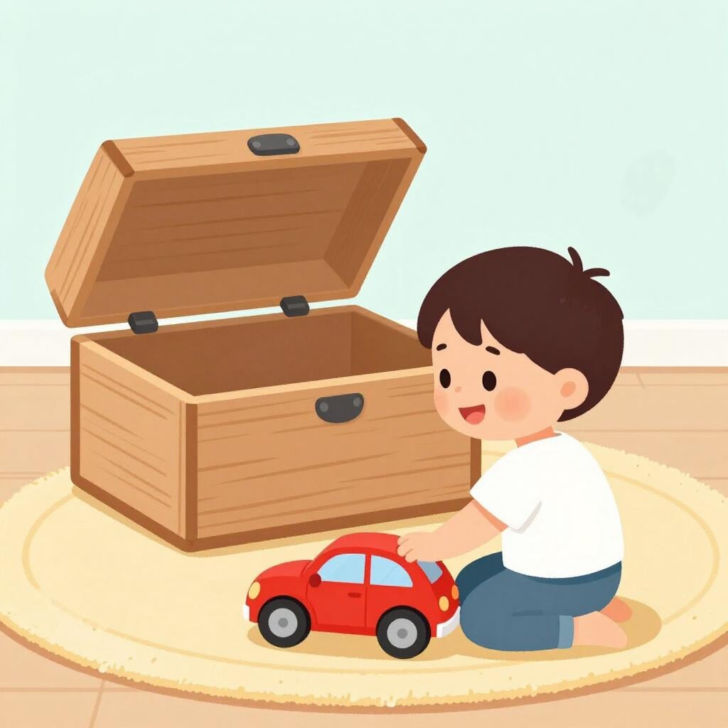 指示されたおもちゃ箱に片付けるのではなく、子供がおもちゃで遊んでいる様子。