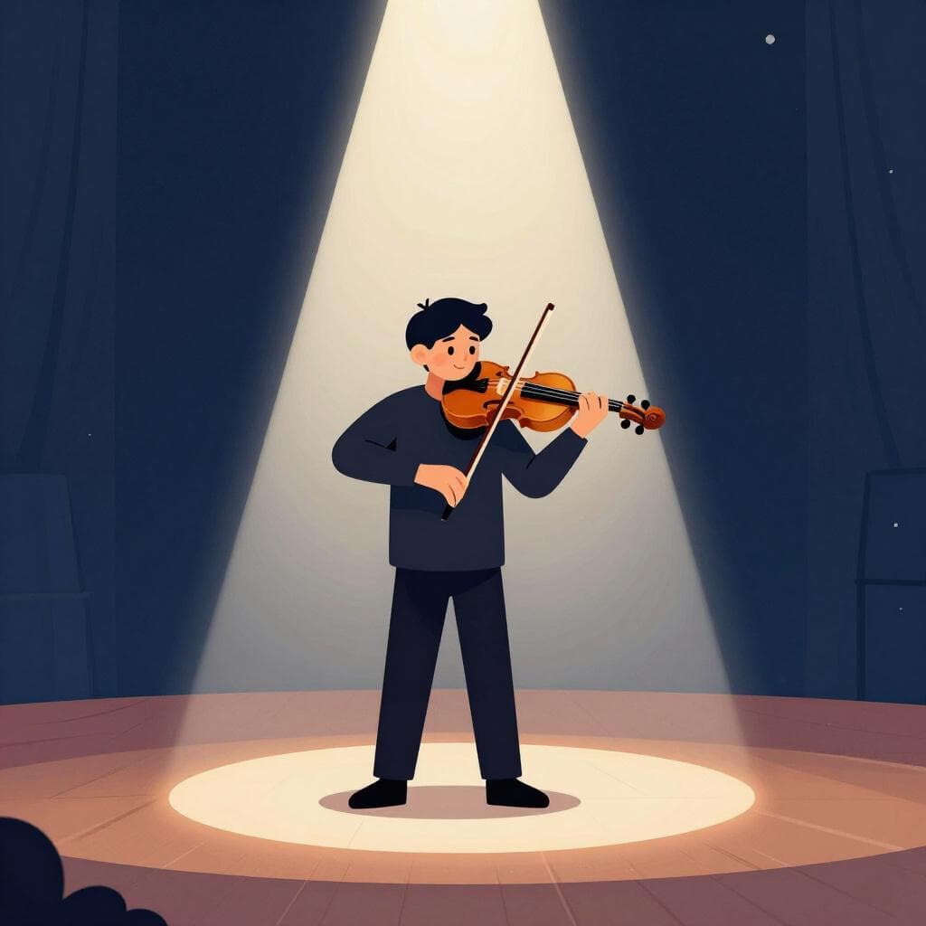 Un violoniste seul sur scène sous un projecteur, jouant de son instrument.