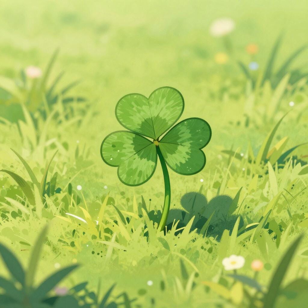 Un quadrifoglio che cresce su un prato verde.