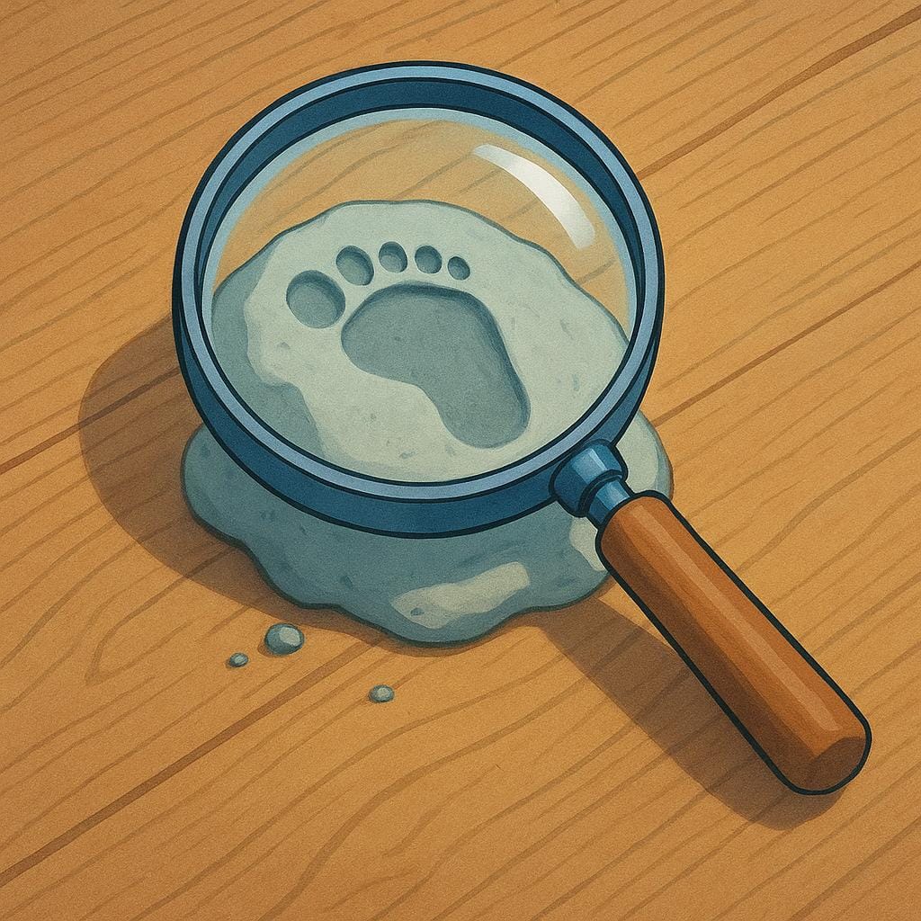A large magnifying glass held over a piece of paper that shows a clear thumbprint, confirming a fact.