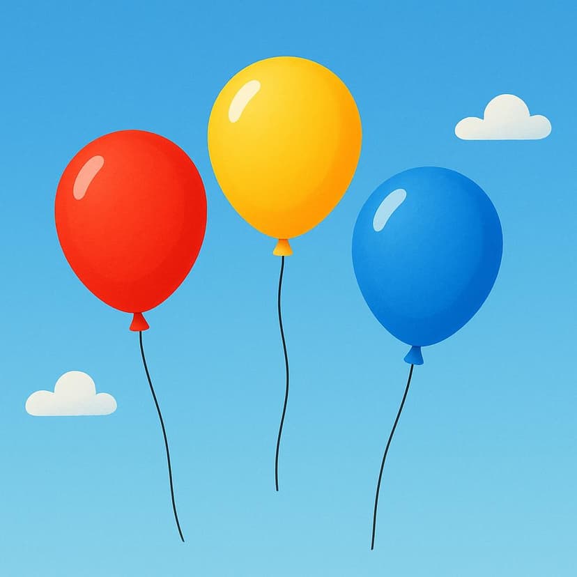 Three brightly colored balloons (red, yellow, and blue) floating high against a simple blue sky, illustrating the concept of 'there were'.