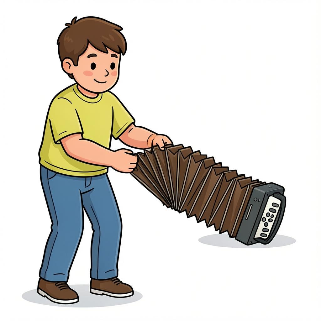 A person pushing two ends of a large accordion together to make it smaller.