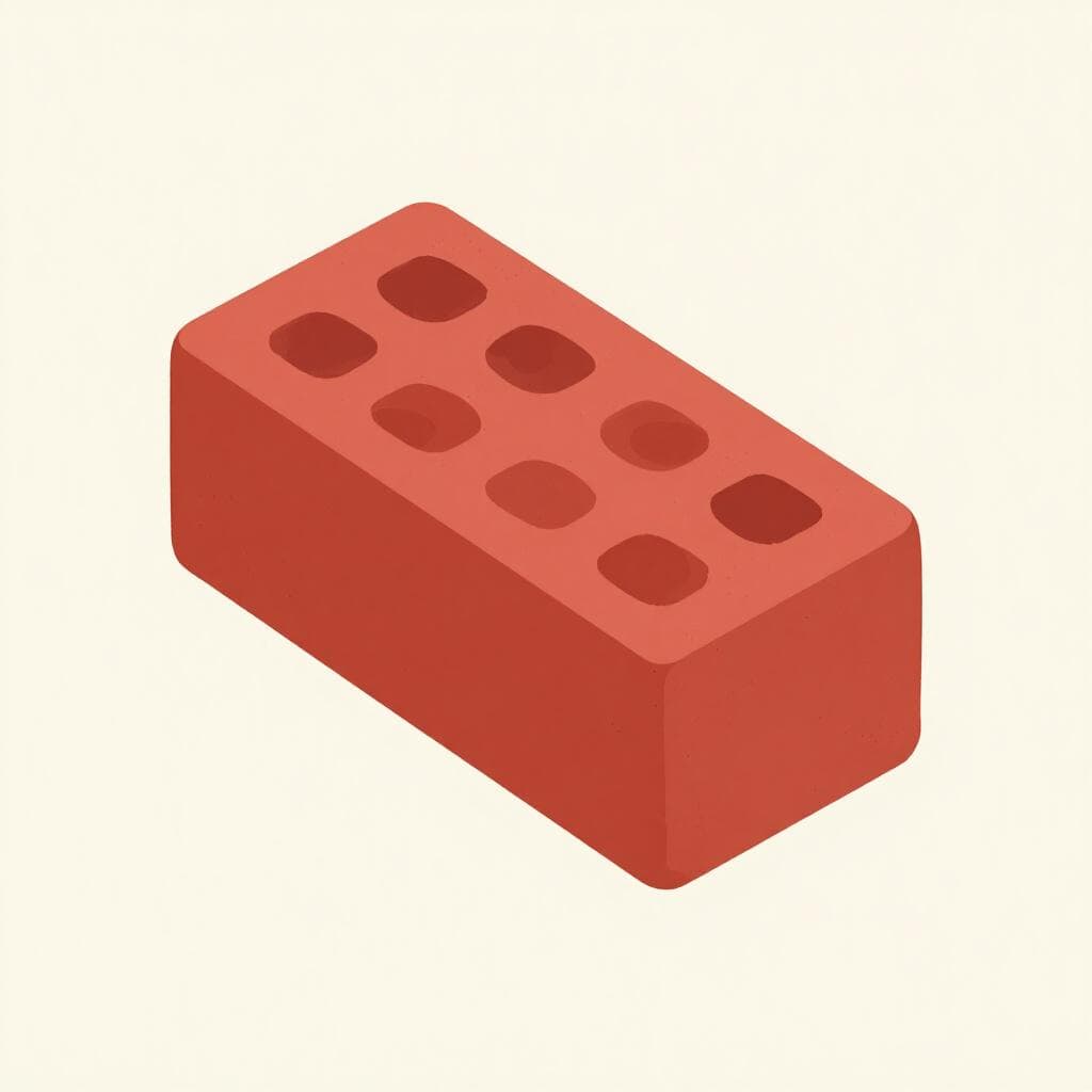 A single red clay brick with three holes on top resting on a clean surface.