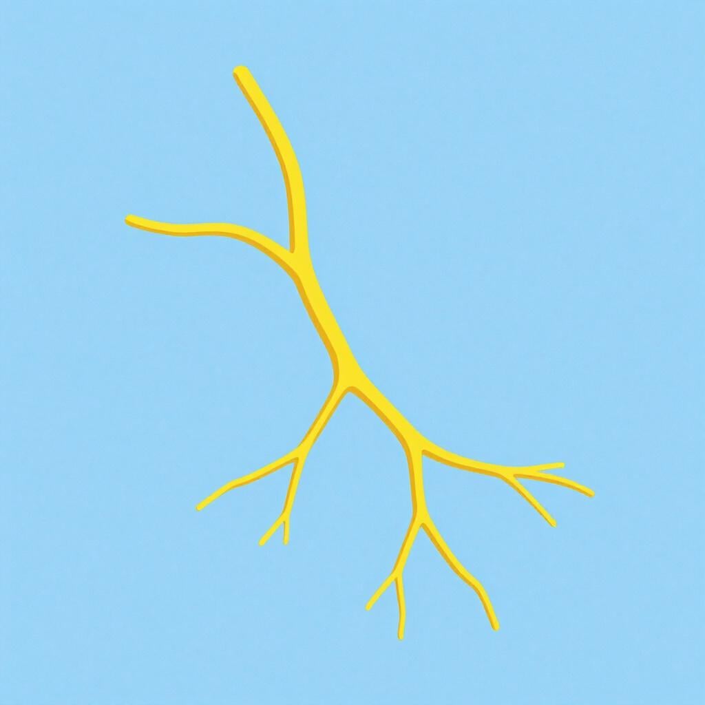 A detailed close-up illustration of a single yellow nerve fiber branching out against a clean background.
