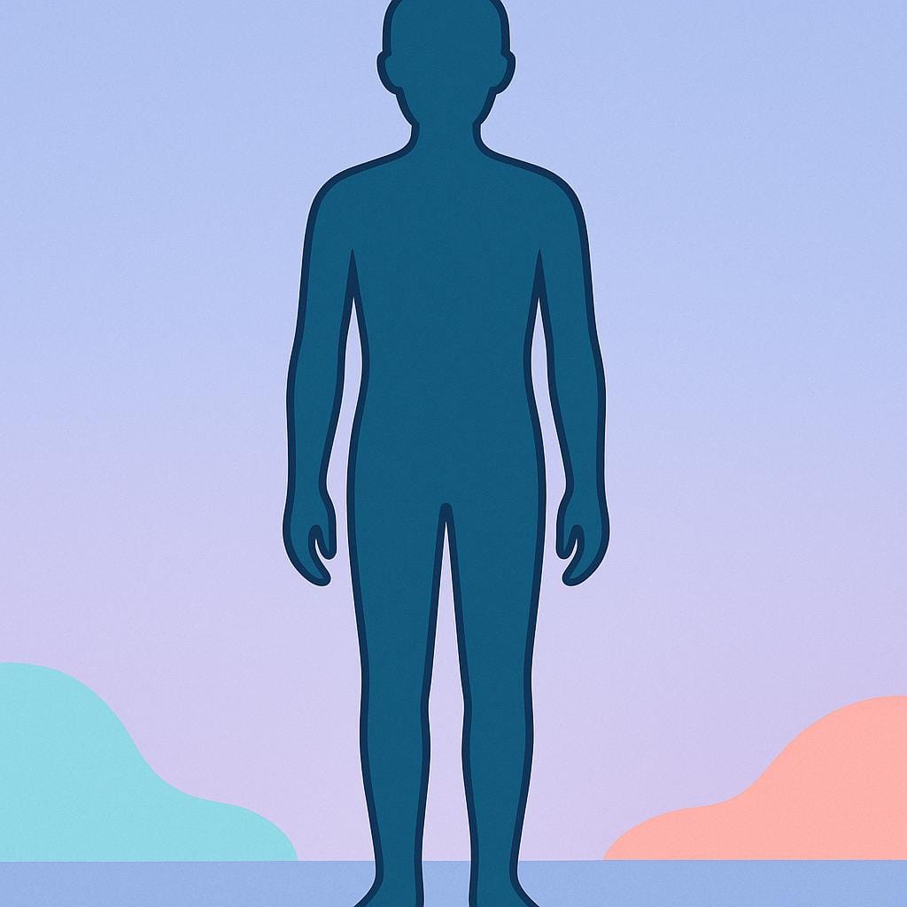 A simple, stylized illustration of a person's silhouette, emphasizing a clear body outline or physique.